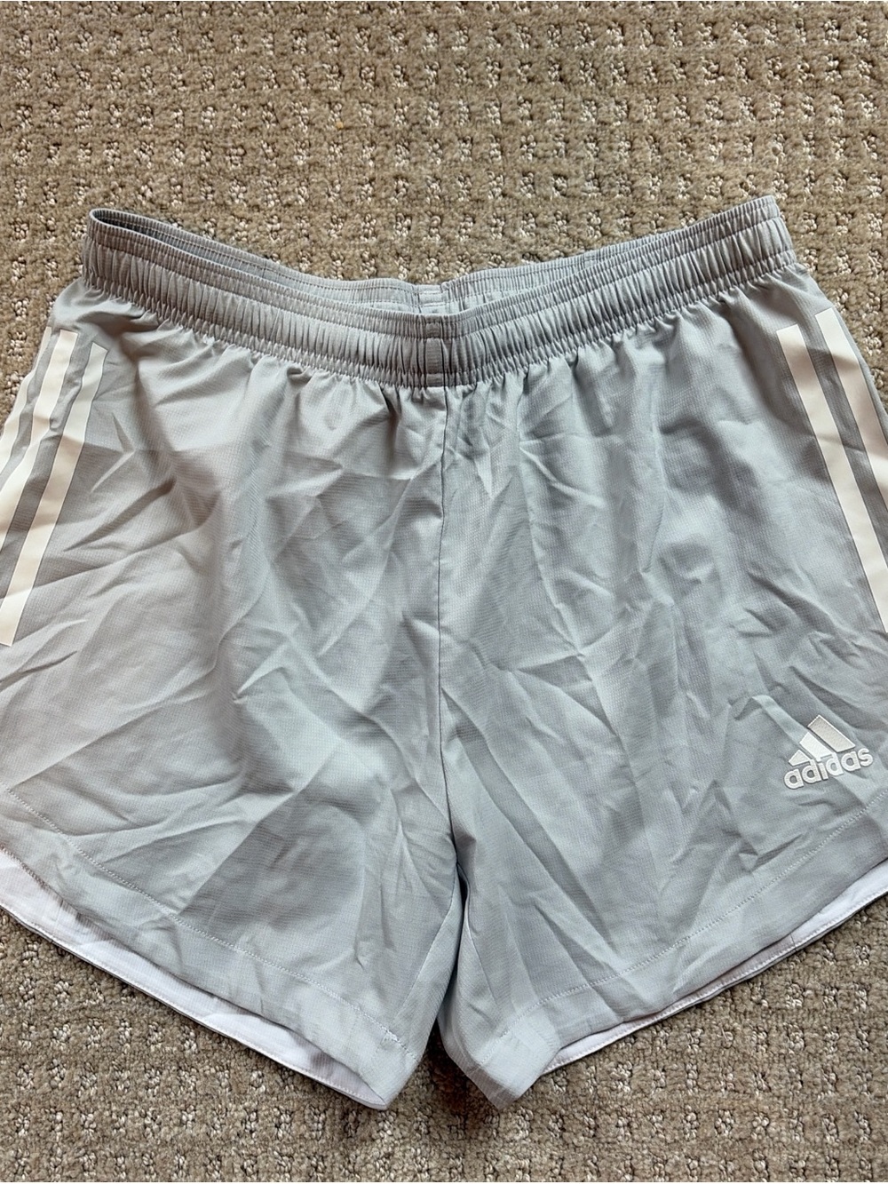 adidas Light Gray Running Shorts with White Stripes